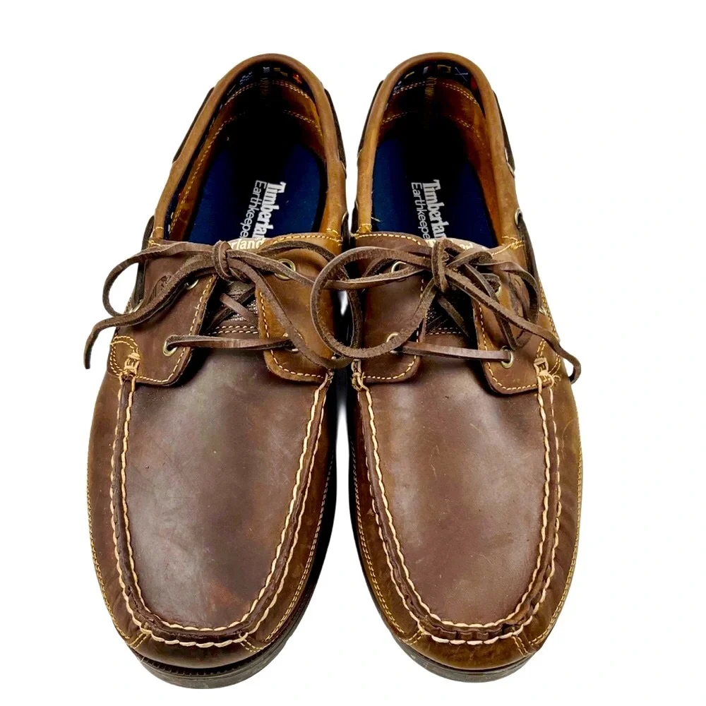 Timberland Mens Brown Leather Lace Up Loafer Size 11.5 With